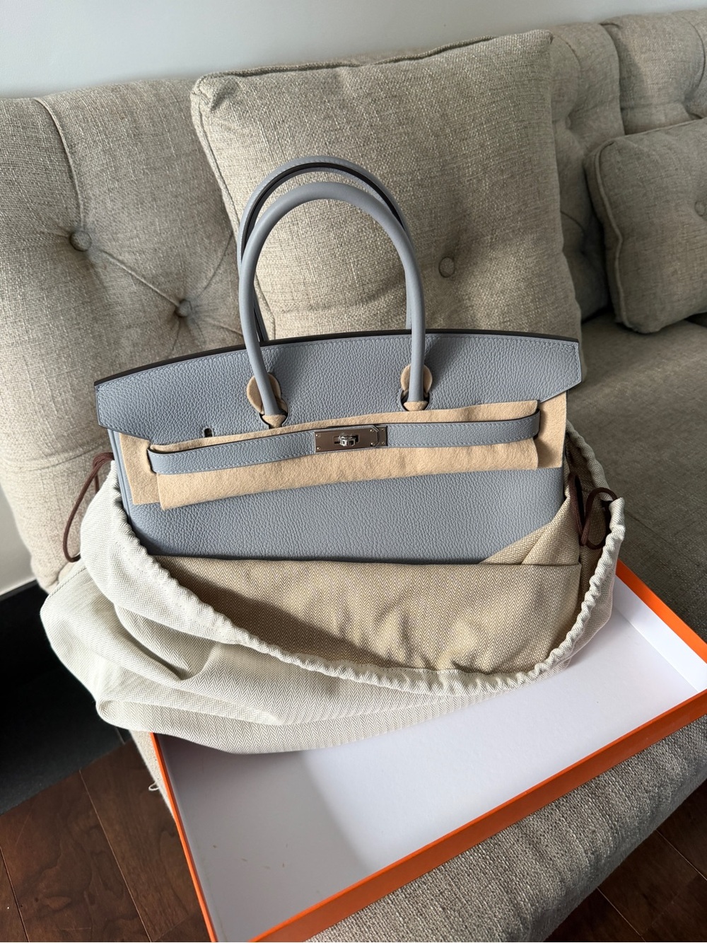 Hermès Birkin 35 Gris Pantin Palladium Hardware Gray Leather Top-Handle Satchel